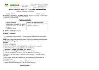 Première page de Histoire-Géographie 2nde D — 2e devoir surveillé, 1er semestre (2021-2022) · CEG SEKERE