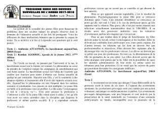 Première page de Français 2nde A1, 2nde A2, 2nde B, 2nde C, 2nde D — 3e devoir surveillé (2017-2018) · CEG1 Covè