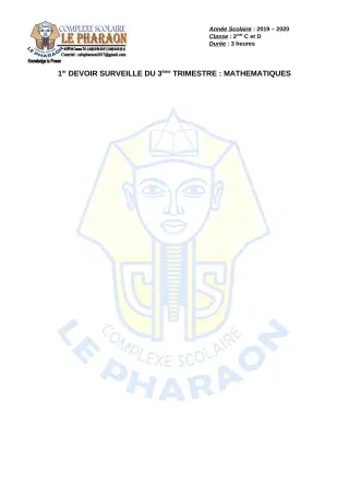 Première page de Mathématiques 2nde C, 2nde D — 1er devoir surveillé, 3e trimestre (2019-2020) · CPEG LE PHARAON