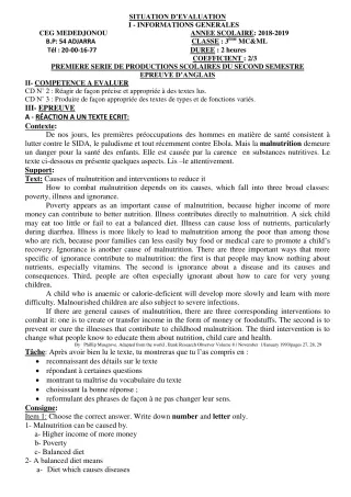 Première page de Anglais 3e, 3e ML — 1re production scolaire, 2e semestre (2018-2019) · CEG Mèdédjonou