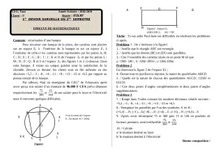 Première page de Mathématiques 5e — Devoir surveillé, 2e semestre (2018-2019) · CEG TOUI