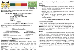 Première page de Histoire-Géographie 3e — 1re évaluation sommative, 1er semestre (2019-2020) · CEG GBESSOU