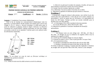 Première page de Mathématiques 5e — 1er devoir surveillé, 1er semestre (2023-2024) · CEG SEKERE