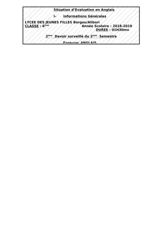 Première page de Anglais 4e ML&MC, 2nde D — 2e devoir surveillé, 2e semestre (2018-2019) · LJF-B/A