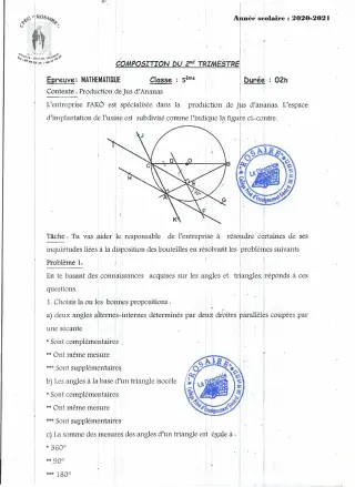 Première page de Mathématiques 5e — 1re composition (2020-2021) · CPEG ROSAIRE