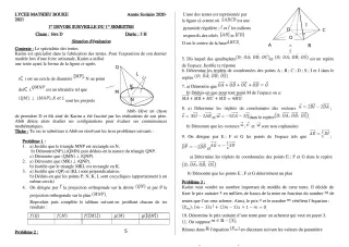 Première page de Mathématiques 1ère D — 1er devoir surveillé, 1er semestre (2020-2021) · LMB