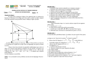 Première page de Mathématiques 1ère D — 1er devoir surveillé, 1er semestre (2022-2023) · CEG SEKERE