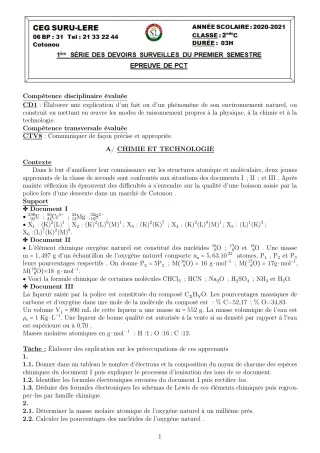 Première page de PCT 2nde C — Composition (2020-2021) · CEG SURU-LERE