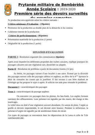 Première page de SVT 4e — 1er devoir surveillé, 1er semestre (2019-2020) · PMB