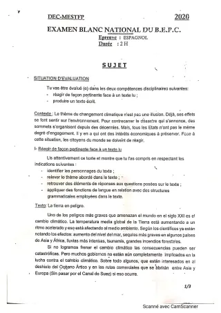 Première page de Devoir surveillé de ESPAGNOL — 3e ML — CPEG PIERRE ANGULAIRE (2019)