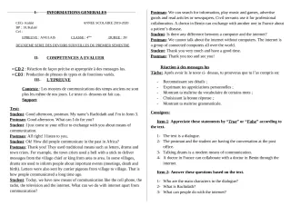 Première page de Anglais 4e — 2e devoir surveillé, 1er semestre (2019-2020) · CEG1 Kalalé