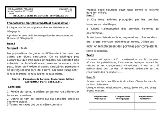 Première page de Histoire-Géographie 6e, 5e, 4e, 4e ML, 3e, 3e ML, 2nde A2, 2nde B, 2nde C, 2nde D, 1ère A2, 1ère B, 1ère C, 1ère D, Tle A1, Tle A2, Tle B, Tle C, Tle D — 2e devoir surveillé (2018-2019) · CEG Banikann