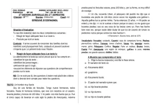 Première page de Espagnol 3e — 1er devoir surveillé, 1er semestre (2021-2022) · CEG ZONGO