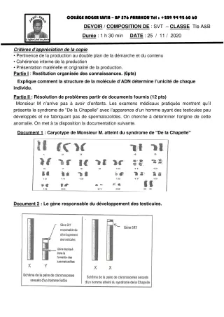 Première page de SVT Tle A1, Tle A2, Tle B — Composition (2020-2021) · CPEG Roger LAFIA