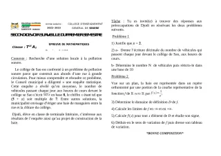 Première page de Mathématiques Tle A2 — Composition (2022-2023) · CEG SEKERE