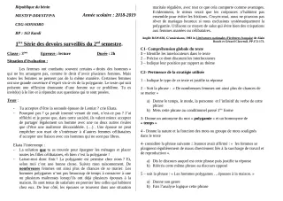 Première page de Français 3e ML — 1er devoir surveillé, 2e semestre (2018-2019) · CEG SONSORO