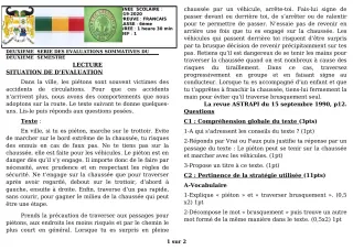 Première page de Français 6e — 2e évaluation sommative, 2e semestre (2019-2020) · CEG GBESSOU