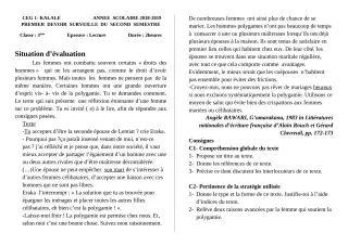 Première page de Français 3e, 3e ML — 1er devoir surveillé, 2e semestre (2018-2019) · CEG1 Kalalé
