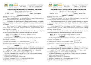Première page de Mathématiques 1ère A2 — 1er devoir surveillé, 1er semestre (2021-2022) · CEG SEKERE