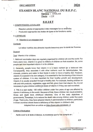 Première page de Devoir surveillé de ANGLAIS — 3e, 3e ML — CPEG PIERRE ANGULAIRE (2019)