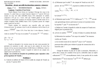 Première page de Mathématiques Tle A1 — 2e devoir surveillé, 2e semestre (2018-2019) · CEG 2 KANDI