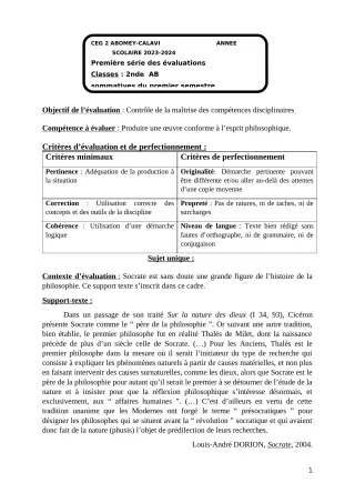 Première page de Philosophie 2nde A & B — 1re évaluation sommative, 1er semestre (2023-2024) · CEG2 ABOMEY - CALAVI (CEG ZOCA)