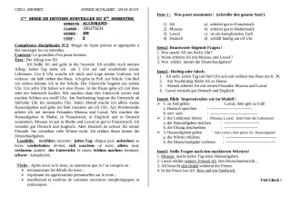 Première page de Allemand 4e ML, 3e ML, 2nde A & B, 1ère A, 1ère A & B, Tle A, Tle B — 1er devoir surveillé, 2e semestre (2018-2019) · CEG1 Abomey