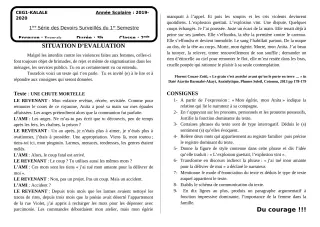 Première page de Français 2nde A2, 2nde D — 1er devoir surveillé, 1er semestre (2019-2020) · CEG1 Kalalé