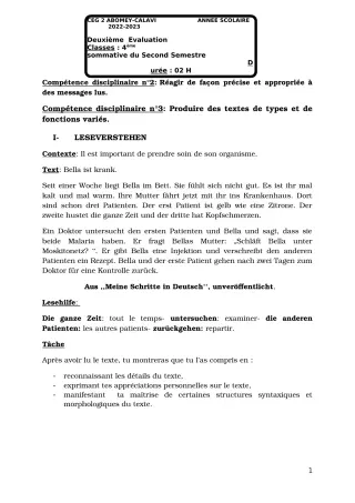 Première page de Allemand 4e — 2e semestre (2022-2023) · CEG2 ABOMEY - CALAVI (CEG ZOCA)
