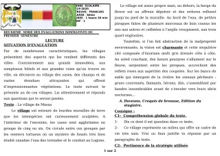 Première page de Français 6e — 2e évaluation sommative, 1er semestre (2019-2020) · CEG GBESSOU