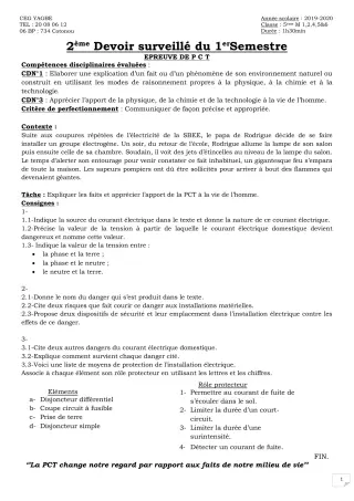 Première page de PCT 5e — 2e devoir surveillé (2019-2020) · CEG Yagbe