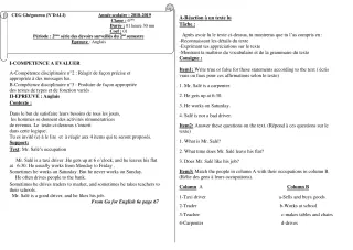 Première page de Anglais 6e, 5e, 4e, 4e ML, 3e, 3e ML — 2e devoir surveillé, 2e semestre (2018-2019) · CEG Gbegourou