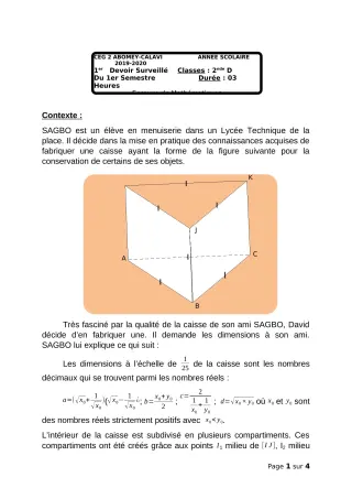 Première page de Mathématiques 2nde C, 2nde D — 1er devoir surveillé, 1er semestre (2018-2019) · CEG2 ABOMEY - CALAVI (CEG ZOCA)