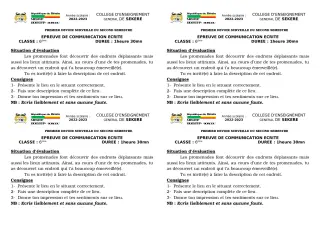 Première page de Français 6e — 1er devoir surveillé, 2e semestre (2022-2023) · CEG SEKERE