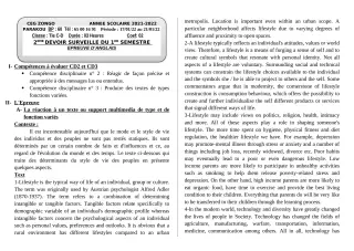 Première page de Anglais Tle C, Tle D — Devoir surveillé, 1er semestre (2021-2022) · CEG ZONGO