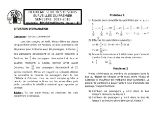 Première page de Mathématiques 4e — 2e devoir surveillé, 1er semestre (2017-2018) · CEG1 Covè