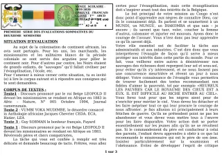 Première page de Français 1ère A1, 1ère A2, 1ère D — 1re évaluation sommative, 2e semestre (2019-2020) · CEG GBESSOU