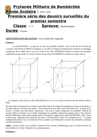 Première page de Mathématiques 1ère C — 1er devoir surveillé, 1er semestre (2019-2020) · PMB