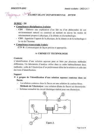 Première page de Examen Blanc de PCT — 3e — CEG1 Abomey (2022)