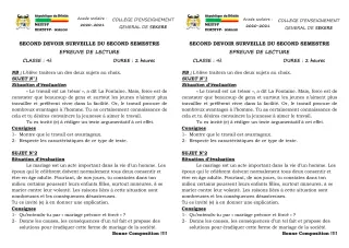 Première page de Français 4e — 2e devoir surveillé, 2e semestre (2020-2021) · CEG SEKERE