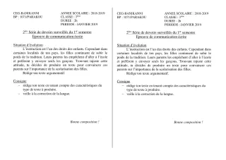 Première page de Français 3e, 3e ML — Devoir surveillé, 1er semestre (2018-2019) · CEG Banikanni