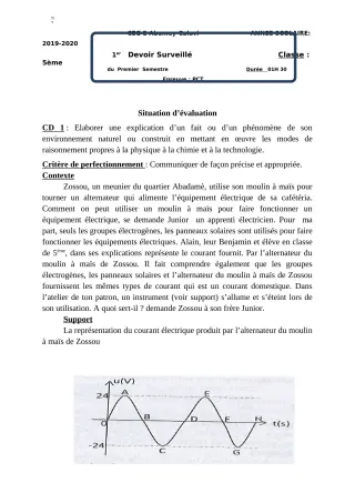 Première page de PCT 6e — 1er devoir surveillé, 1er semestre (2018-2019) · CEG2 ABOMEY - CALAVI (CEG ZOCA)