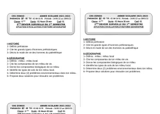 Première page de Histoire-Géographie 6e, 5e, 4e, 4e ML, 3e, 2nde A, 2nde A2, 2nde B, 2nde C, 2nde D, 1ère A1, 1ère A2, 1ère B, 1ère C, 1ère D, Tle A1, Tle A2, Tle B, Tle C, Tle D — 2e devoir surveillé, 1er semestre (2