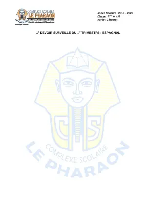 Première page de Espagnol 2nde A, 2nde B — 1er devoir surveillé, 1er trimestre (2019-2020) · CPEG LE PHARAON