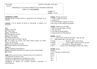Première page de Allemand 4e ML — 1re évaluation sommative, 1er semestre (2018-2019) · CEG NIMA