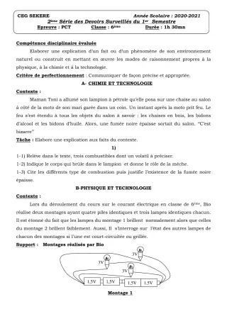 Première page de PCT 6e — 2e devoir surveillé (2020-2021) · CEG SEKERE