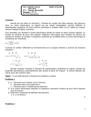 Première page de Mathématiques 2nde C — Devoir surveillé, 1er semestre (2022-2023) · CEG2 ABOMEY - CALAVI (CEG ZOCA)