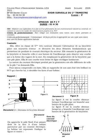 Première page de PCT 5e — 1er trimestre (2020-2021) · CPEG LICA
