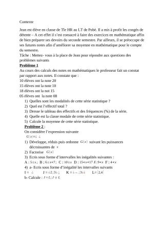Première page de Mathématiques Tle HR — Devoir surveillé, 2e semestre (2021-2022) · LT - POBE