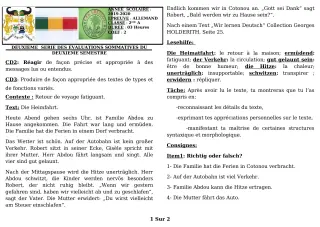 Première page de Allemand 2nde A1, 2nde A2 — 2e évaluation sommative, 2e semestre (2019-2020) · CEG GBESSOU